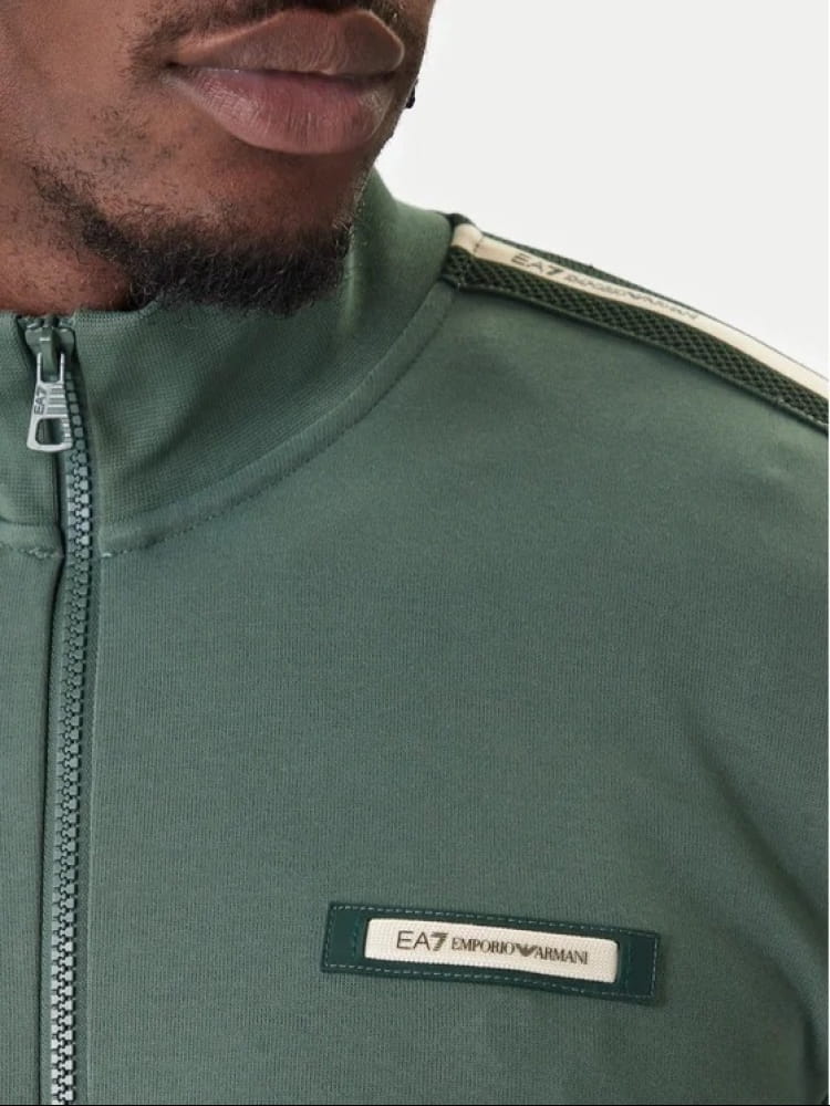 Emporio Armani felpa full zip uomo in cotone verde militare con banda logo Uomo