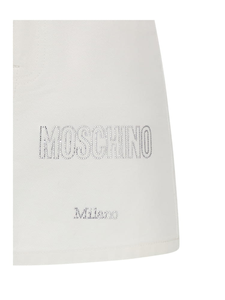 Moschino gonna kids/junior in denim bianco con logo lettering strass Bambina