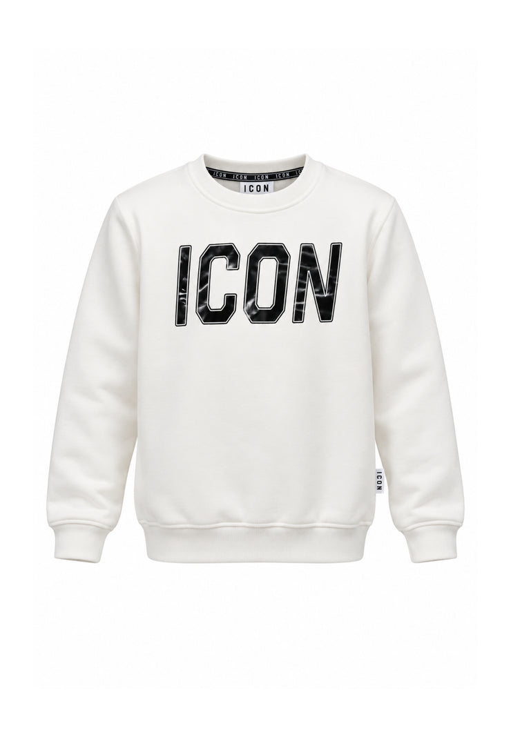 ICON FELPA panna girocollo con maxi logo in ecopelle Bambini e ragazzi ibsw001356.panna_