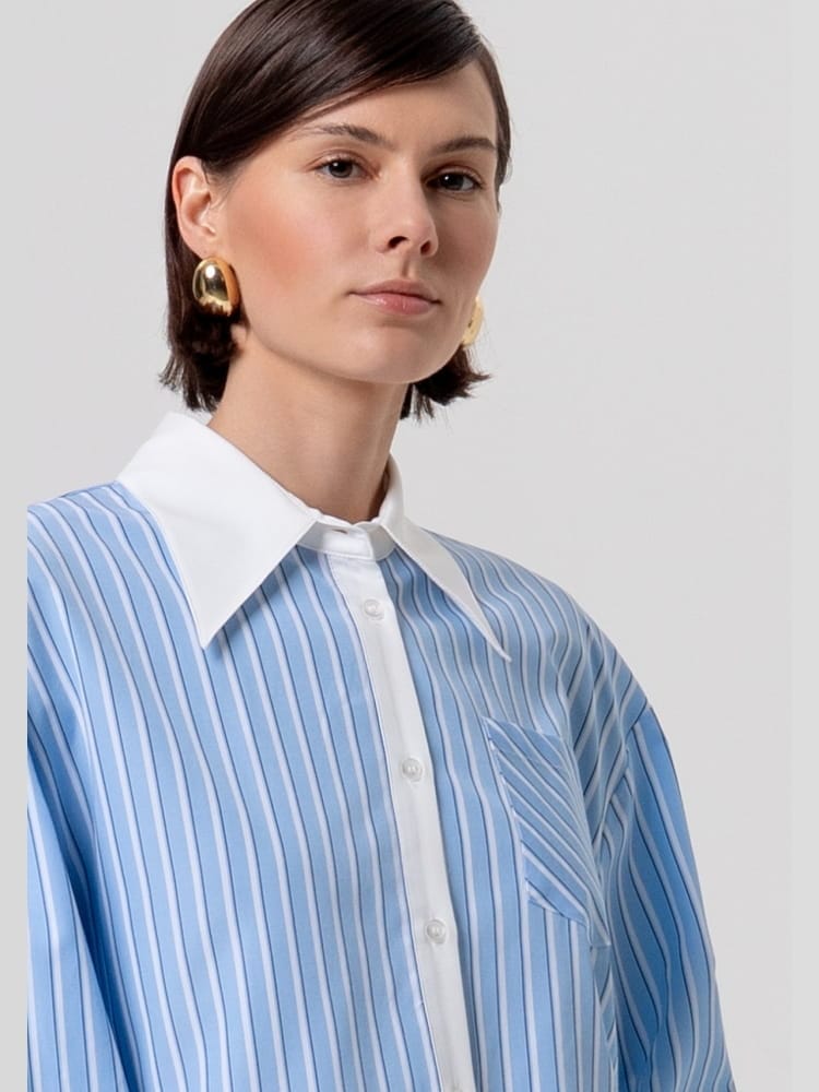 Fracomina camicia over a righe crop azzurra con pizzo