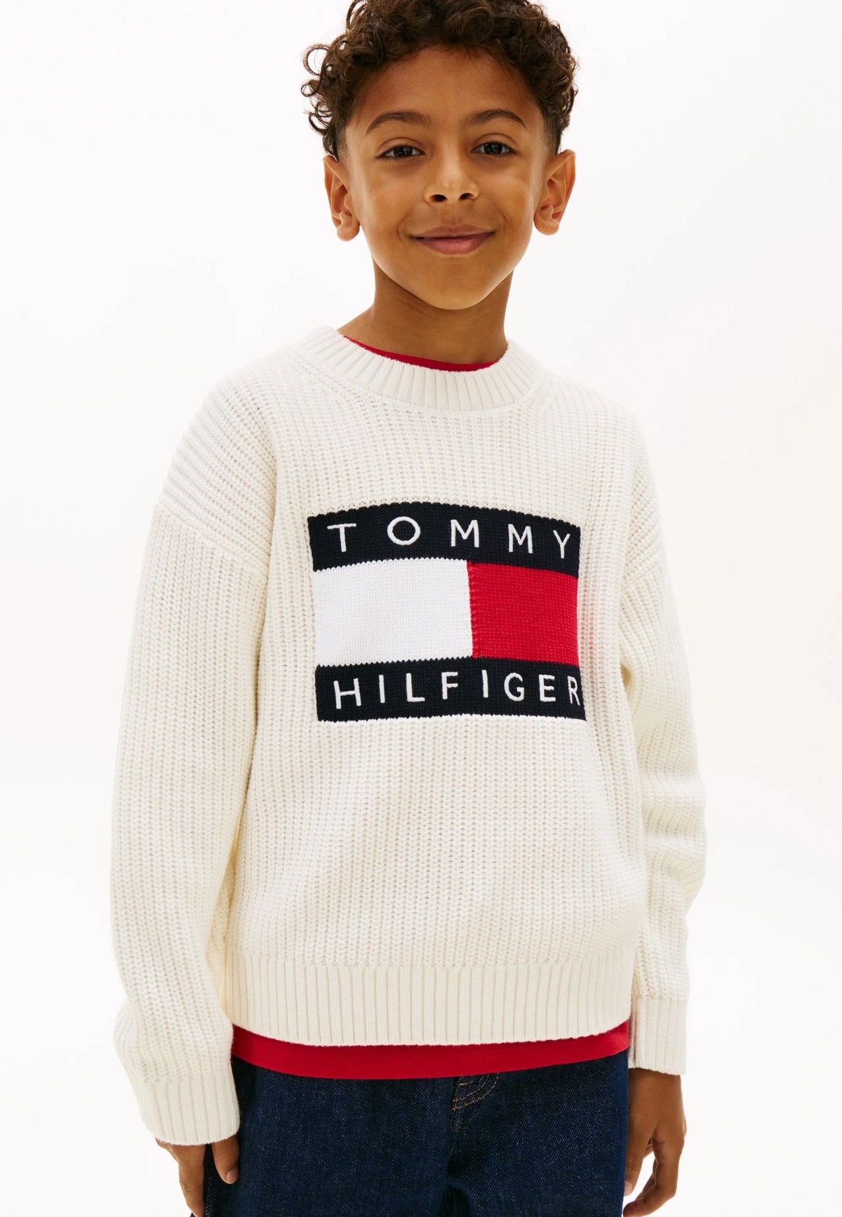 TOMMY HILFIGER Maglia bambino panna con logo bandiera a girocollo Bambini e ragazzi KB0KB10071YA8_