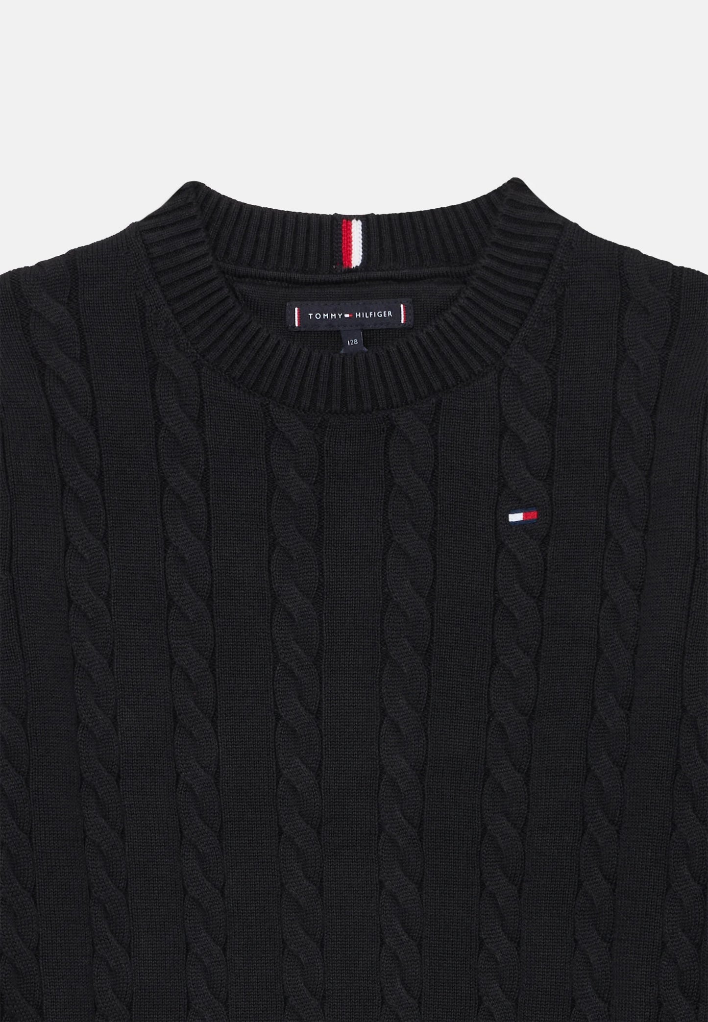 TOMMY HILFIGER maglione nero intrecciato logo piccolo Bambini e ragazzi KB0KB09753BDS_