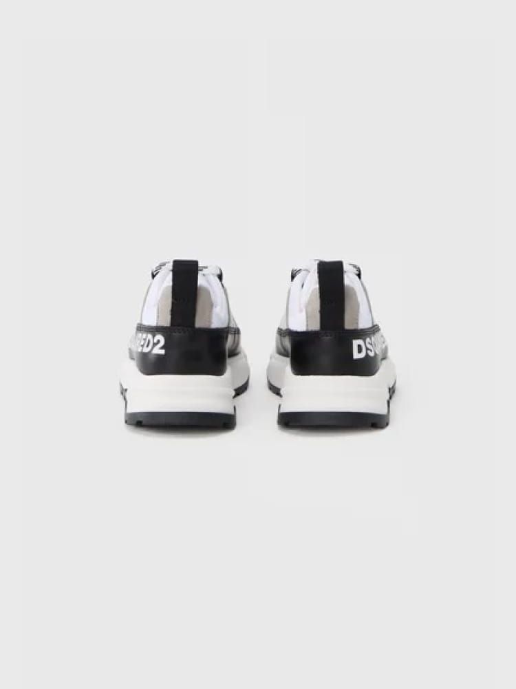 Dsquared sneakers kids /junior run in mix pelle e camoscio grigio bianco con logo nerop Bambino
