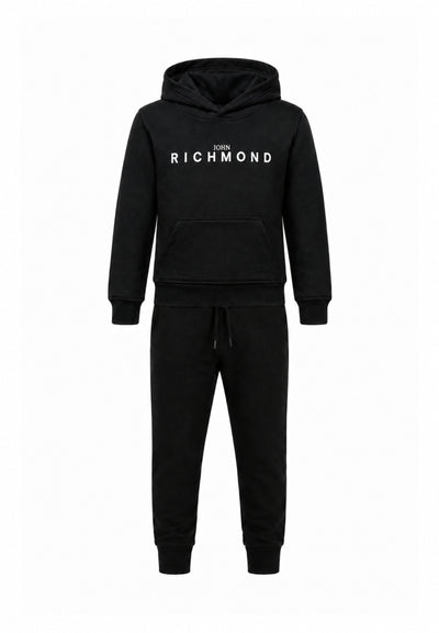 John Richmond Tuta Completa NERA con cappuccio E LOGO GOMMATO BIANCO Bambini e ragazzi rba26007cf.ne_