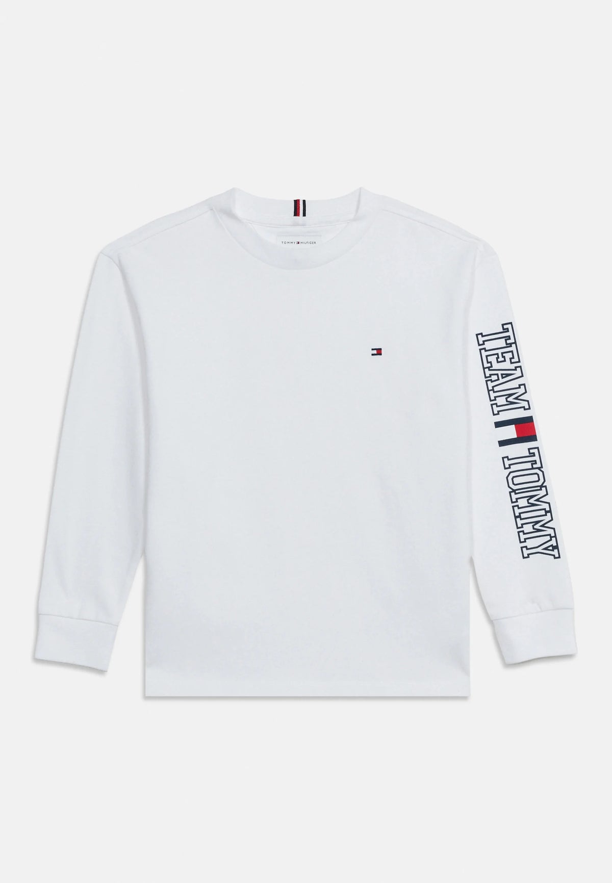 TOMMY HILFIGER Tshirt bianca maniche lunghe logo sulla manica con polsino Bambini e ragazzi kb0kb10512ybr_