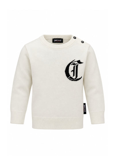 JUST CAVALLI MAGLIONCINO PANNA GIROCOLLO CON LOGO GRANDE Bambini e ragazzi JIA26002MA.PANNA_