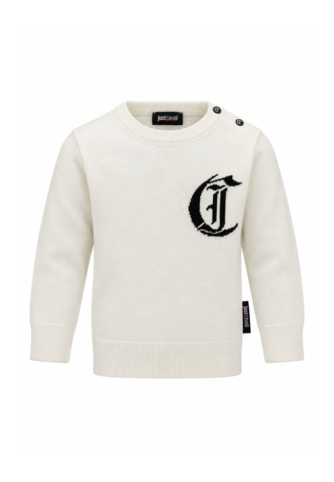 JUST CAVALLI MAGLIONCINO PANNA GIROCOLLO CON LOGO GRANDE Bambini e ragazzi JIA26002MA.PANNA_