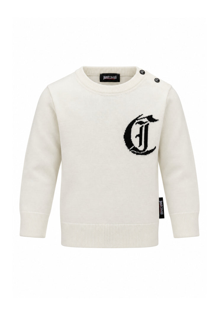 JUST CAVALLI MAGLIONCINO PANNA GIROCOLLO CON LOGO GRANDE Bambini e ragazzi JIA26002MA.PANNA_