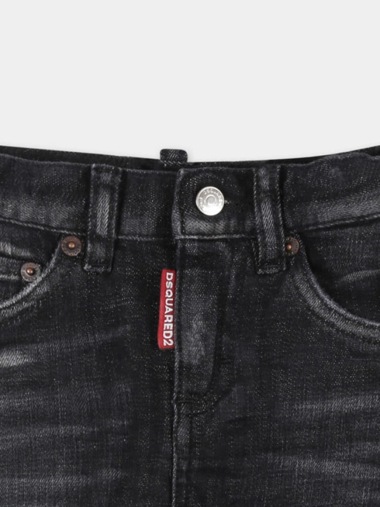 Dsquared jeans infant in denim nero con logo Bambino