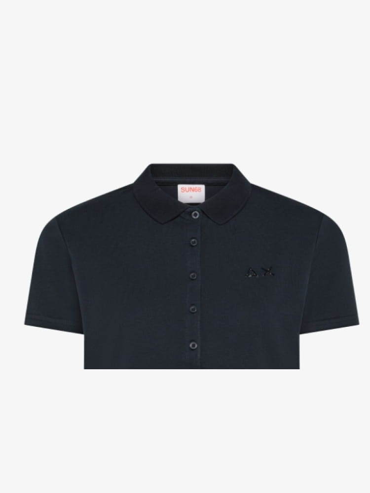 Sun68 polo blu navy donna logo con strass