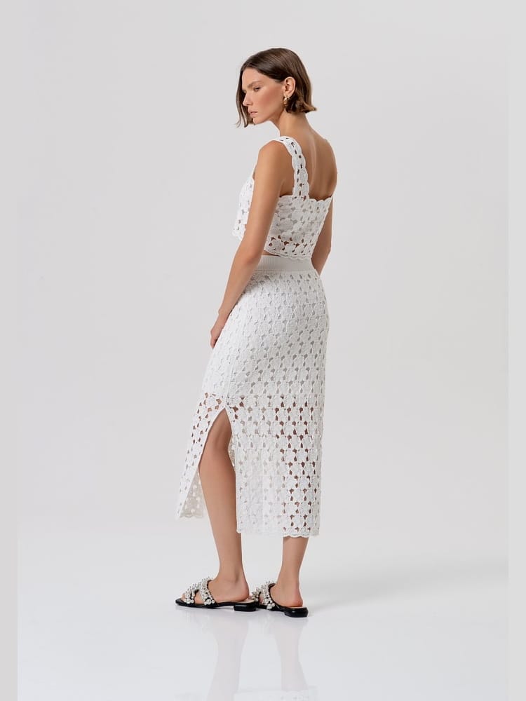 Fracomina gonna slim a tubino midi in maglia bianco