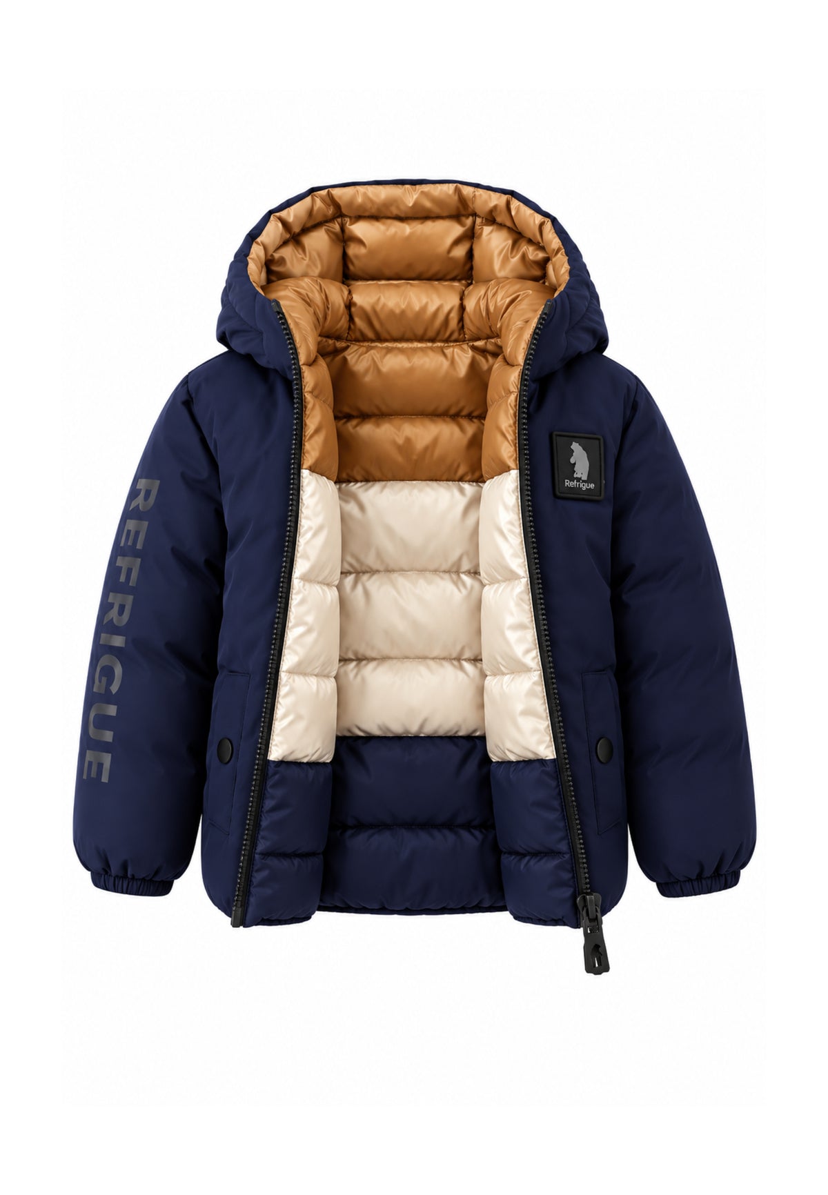 Refrigue giubbotto blu E BEIGE color block cappuccio Bambini e ragazzi 2871o00063.BLU_