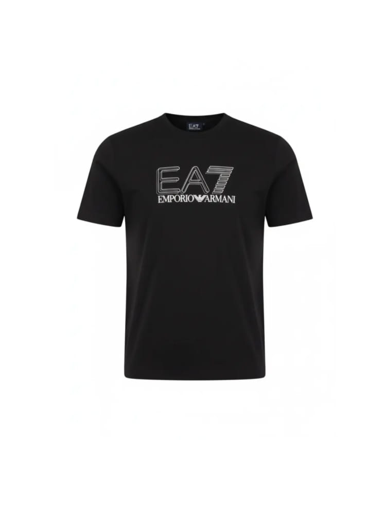 Emporio Armani t-shirt in cotone nero con stampa logo frontale