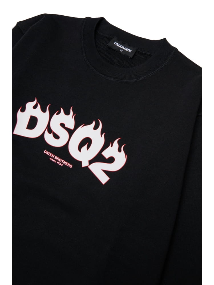 Dsquared felpa kids/junior girocollo con logo in cotone nero Bambino