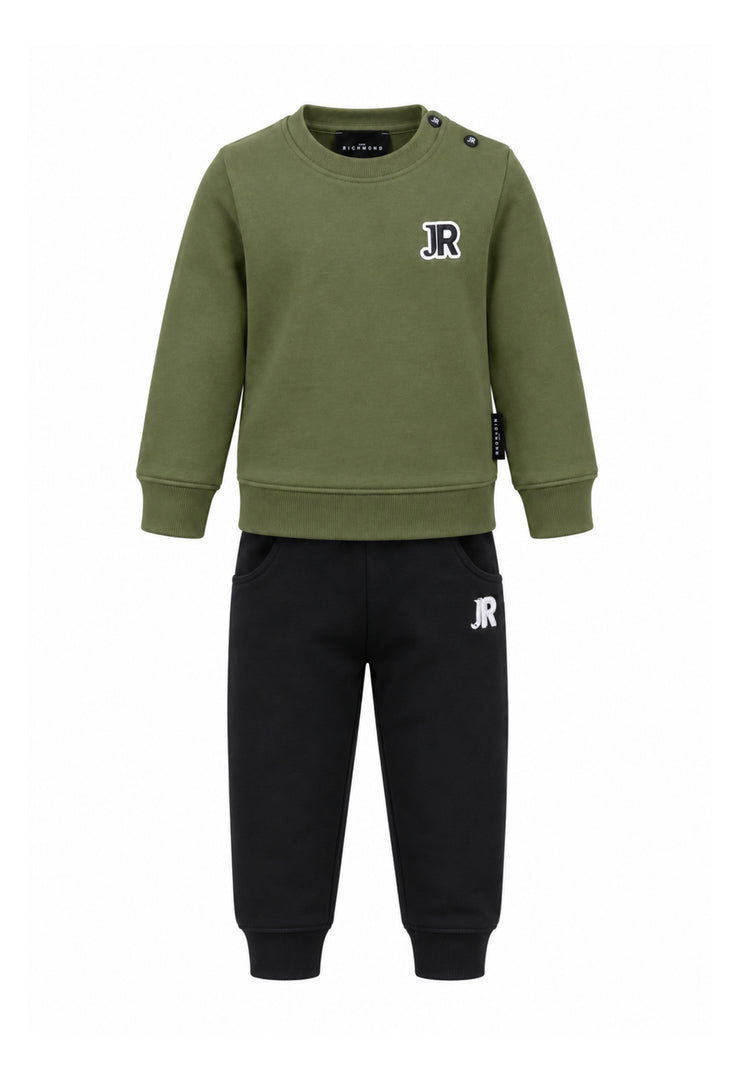 John Richmond tuta completa verde oliva con pantalone nero e logo piccolo Bambini e ragazzi ria26011cf.ver_