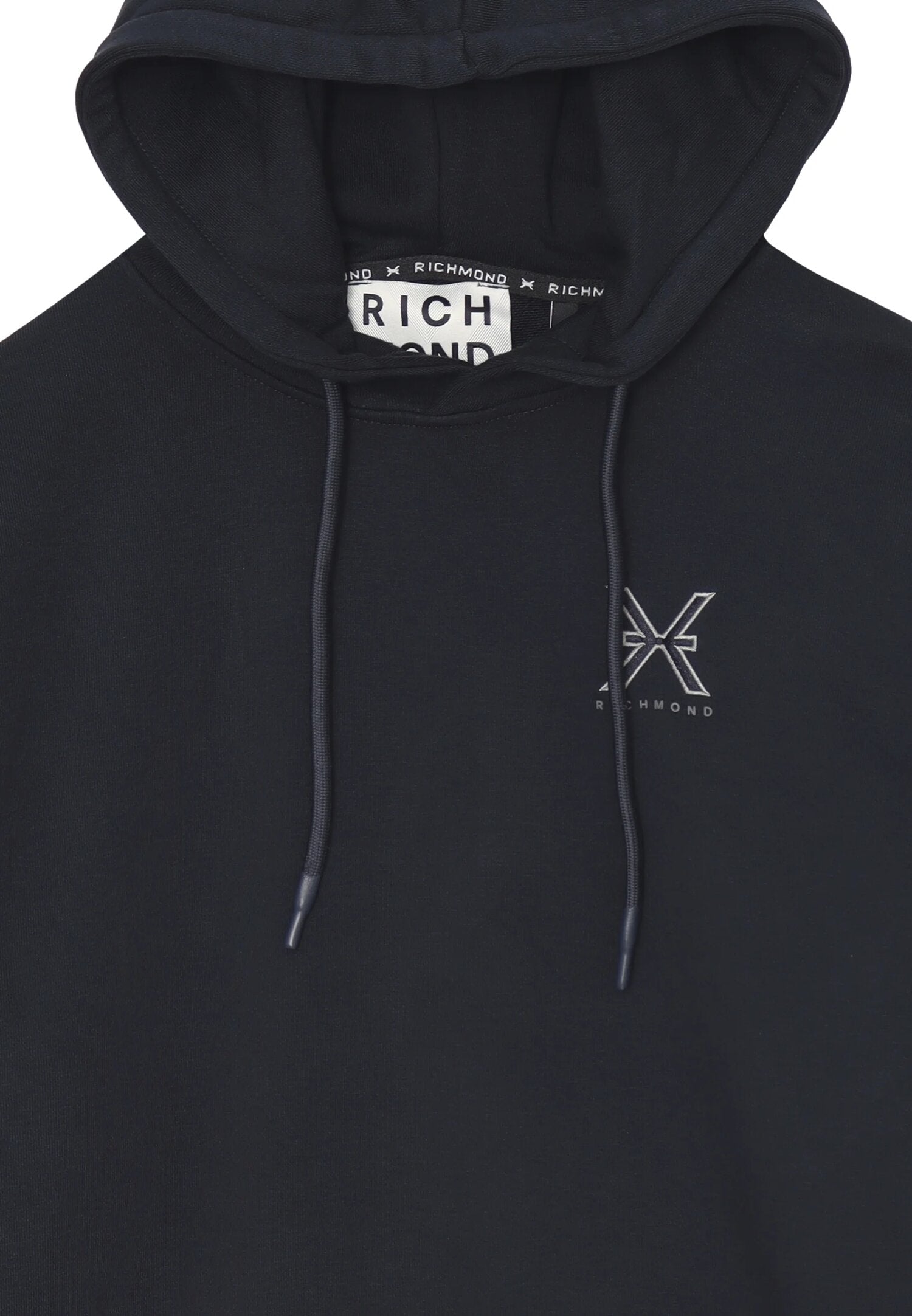 John Richmond felpa uomo blu scuro con cappuccio in cotone logo ricamato John Richmond felpa uomo blu scuro con cappuccio in cotone logo ricamato