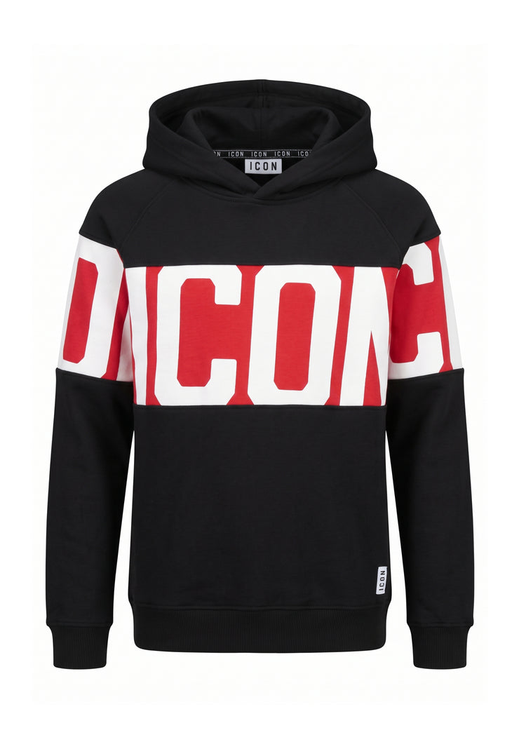 ICON FELPA NERO CON CAPPUCCIO CON BANDA ROSSA CENTRALE Bambini e ragazzi IBSW001383.NE_