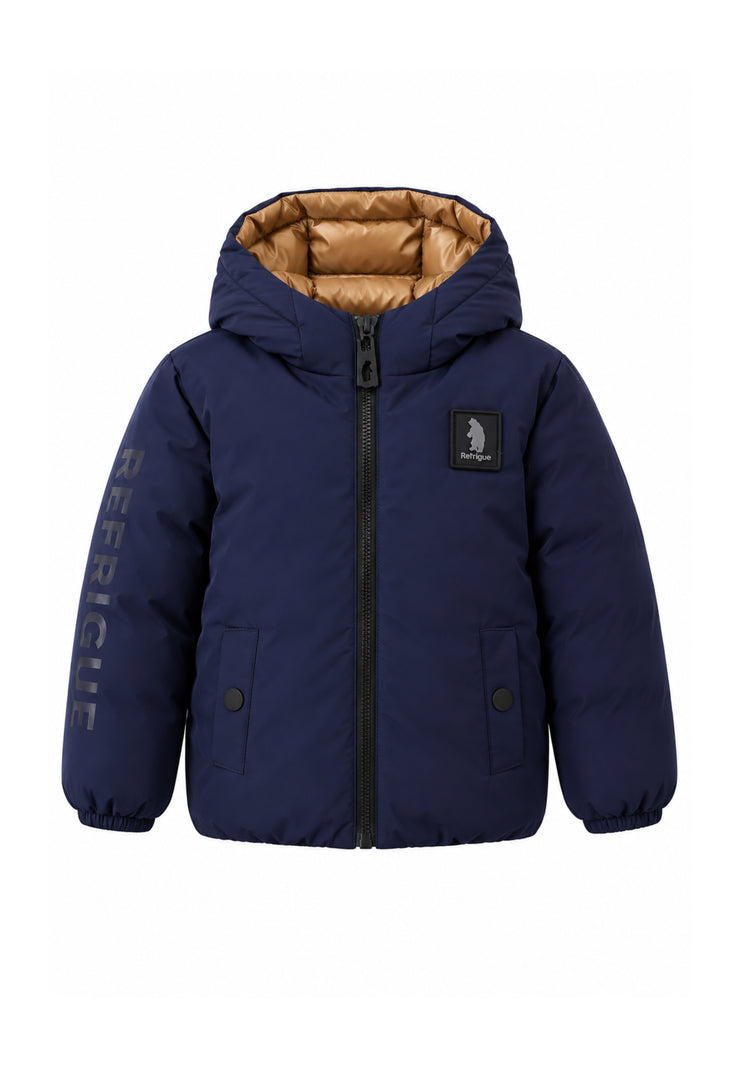 Refrigue giubbotto blu E BEIGE color block cappuccio Bambini e ragazzi 2871o00063.BLU_