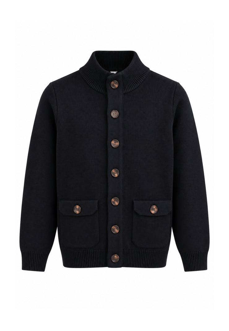 OVERD CARDIGAN NERO A COLLO ALTO CON BOTTONI CENTRALI Bambini e ragazzi OK261812SMG.NE_