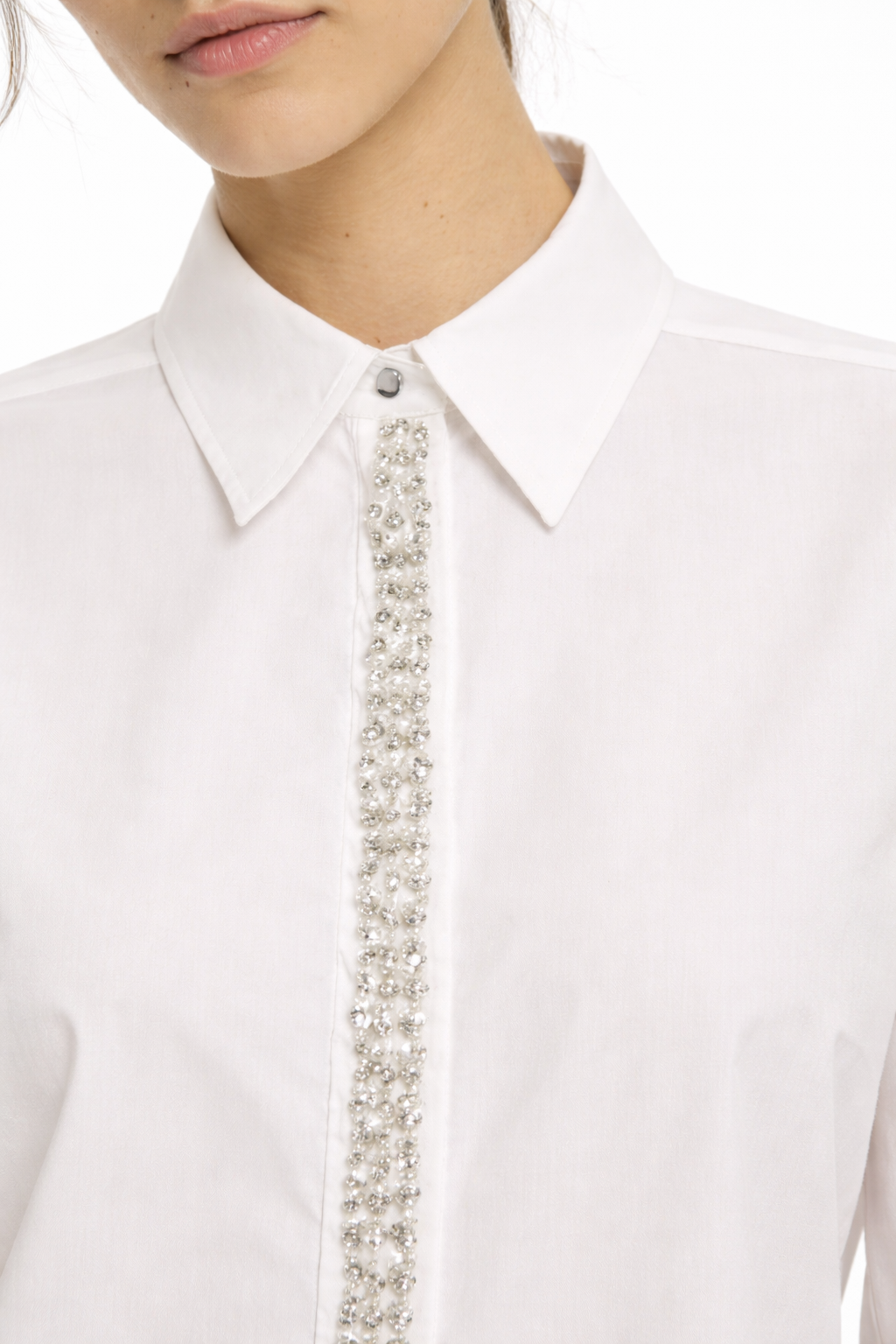 Emme Marella Camicia in popeline con dettagli di perle e strass Donna Valda Bianco