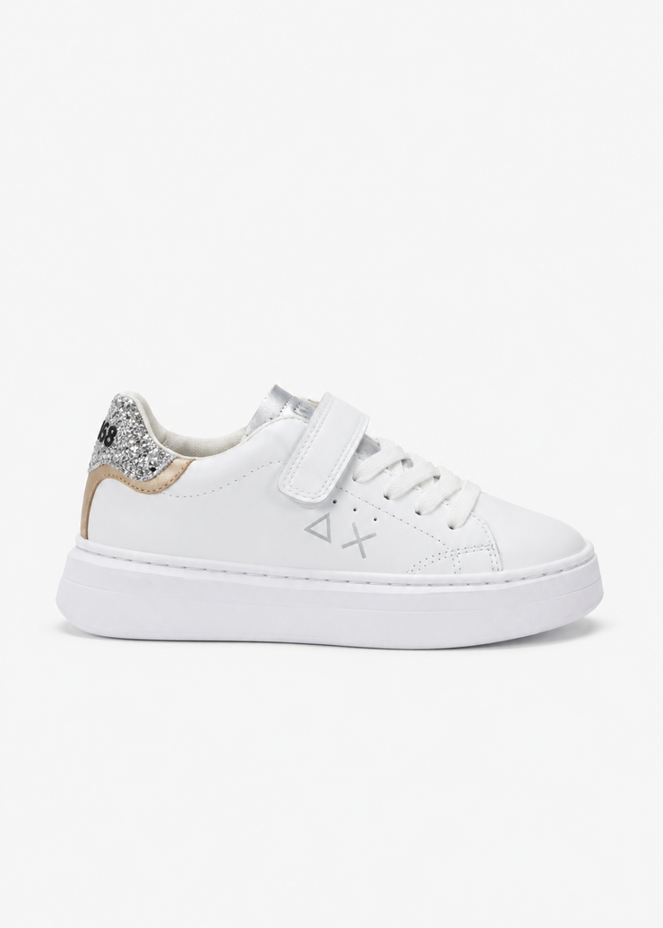 SUN68 Grace Sneakers Bianche Argento Bambina con Strappi Z46463K