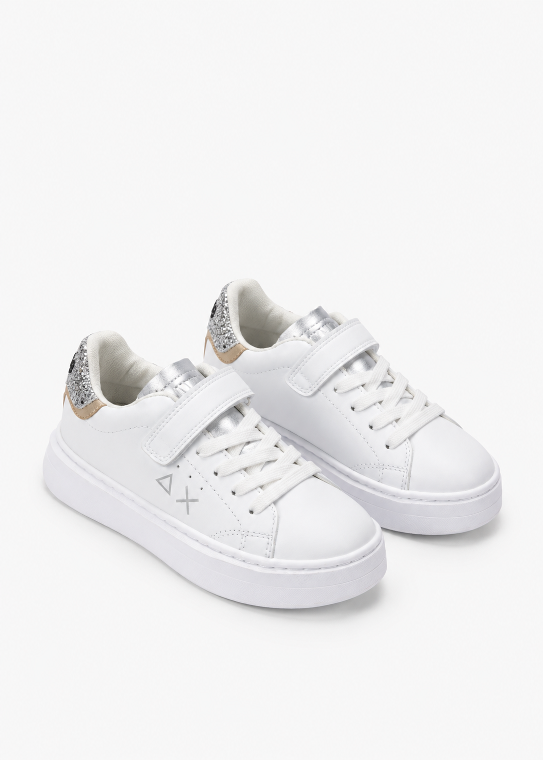 SUN68 Grace Sneakers Bianche Argento Bambina con Strappi Z46463K