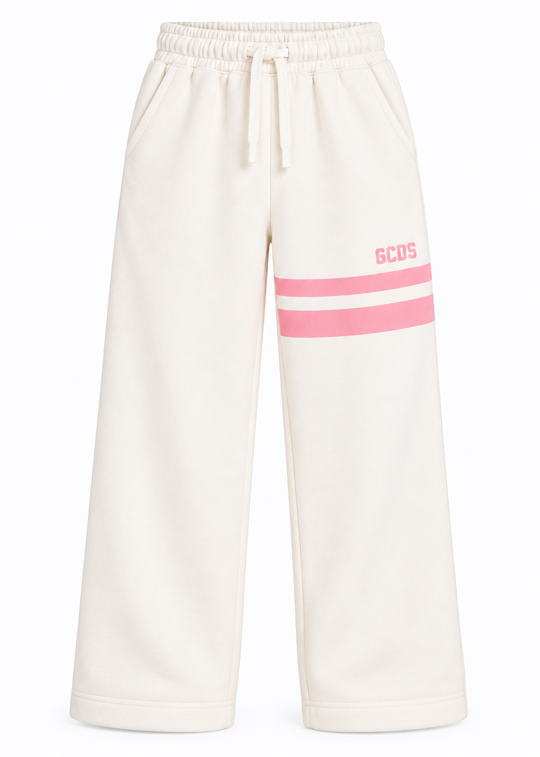 GCDS Pantaloni Bianchi Bambina in Cotone con Logo Glitter Rosa AI26Z0GJQI620F004