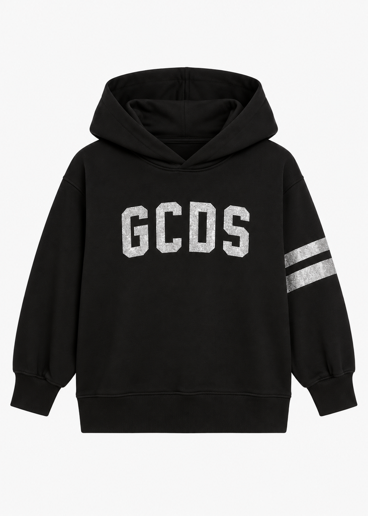 GCDS Felpa Nera Bambina in Cotone con Maxi Logo AI26Z0GJQE590F004