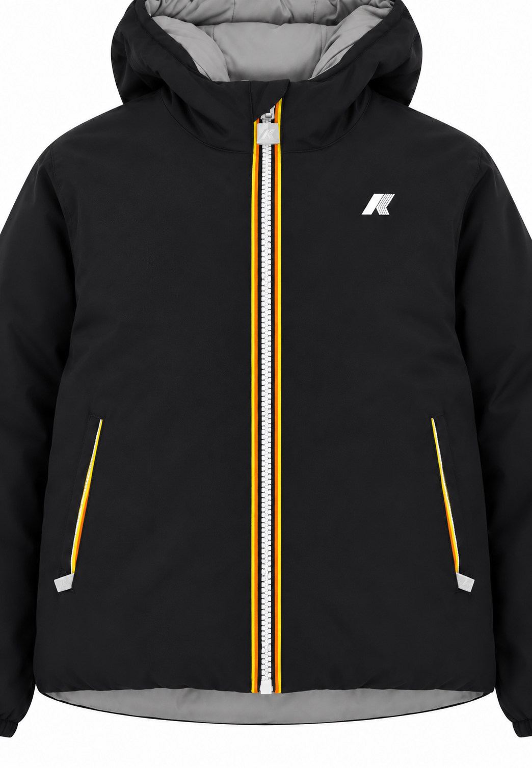 K-Way P. Jack St Warm Double bambino e ragazzo Reversibile Nero/Grigio – Giacca Invernale con Cappuccio