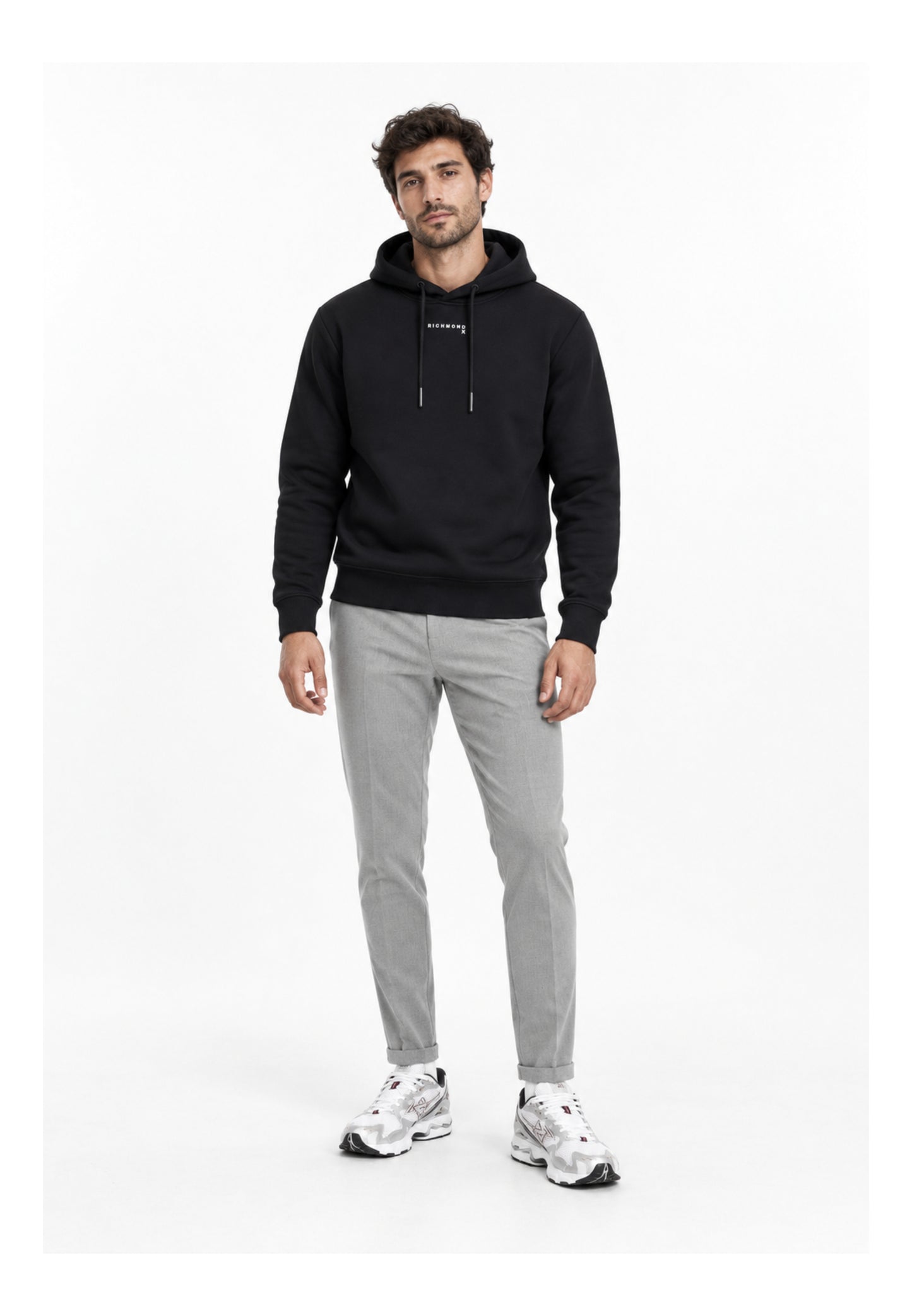 John Richmond felpa NERA CON CAPPUCCIO E MINI LOGO Uomo uma26029fe.ne_