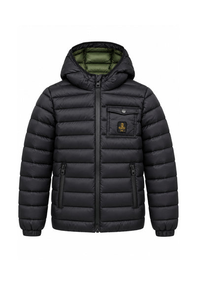 REFRIGIWEAR GIUBBOTTO NERO CON CAPPUCCIO E FODERA A CONTRASTO Bambini e ragazzi R2156CW26.NE_
