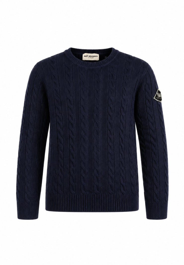 Roy Roger's maglione blu a treccia con toppa sul braccio Bambini e ragazzi rx401/00.blu_