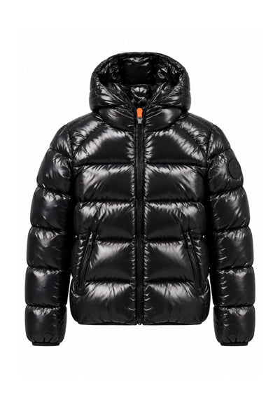 Save the Duck GIUBBOTTO NERO LUCIDO INVERNALE CON CAPPUCCIO Bambini e ragazzi 11-J31280B.NE_