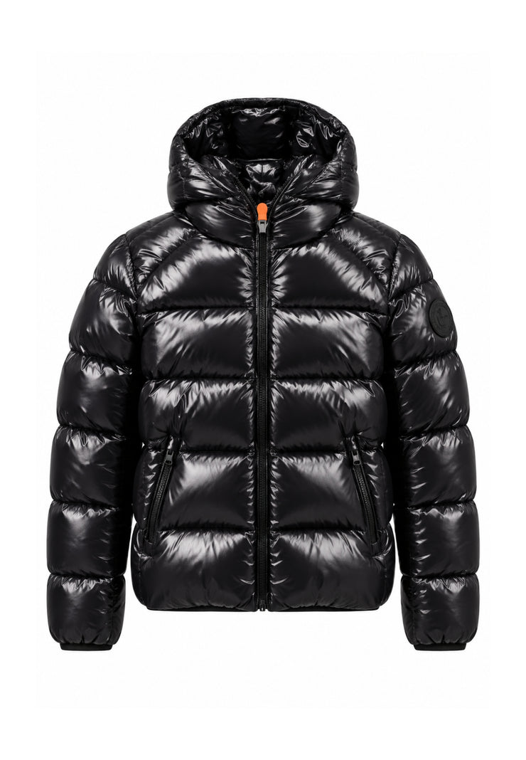 Save the Duck GIUBBOTTO NERO LUCIDO INVERNALE CON CAPPUCCIO Bambini e ragazzi 11-J31280B.NE_