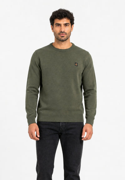 REFRIGIWEAR MAGLIONE VERDE IN LANA SAGOMATO CON MINI LOGO RICAMATO Uomo BENNET PULLOVER.VERDE_
