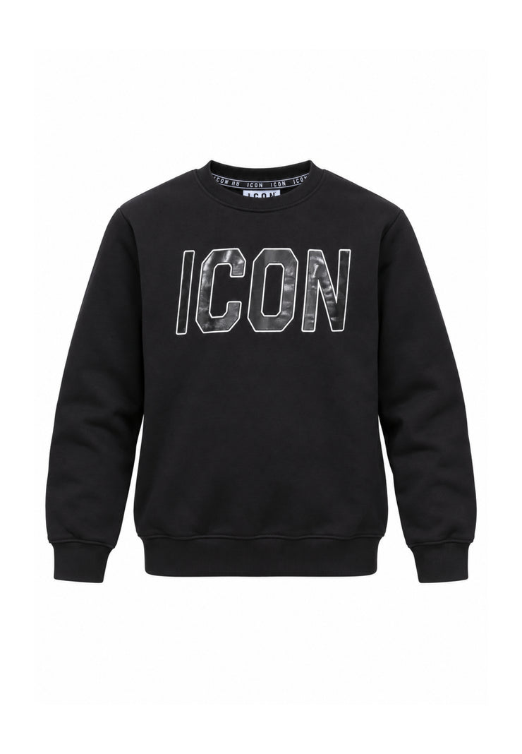ICON FELPA nera girocollo con maxi logo in ecopelle Bambini e ragazzi ibsw001356.ne_