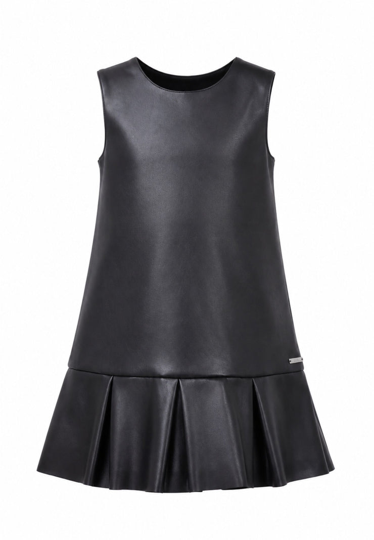 John Richmond abito nero smanicato effetto pelle con gonna a pieghe Bambine e ragazze rga26168ve.ne_