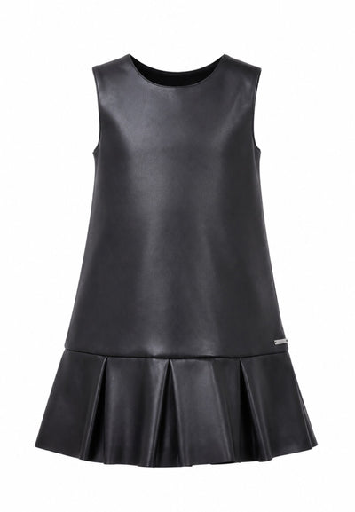 John Richmond abito nero smanicato effetto pelle con gonna a pieghe Bambine e ragazze rga26168ve.ne_