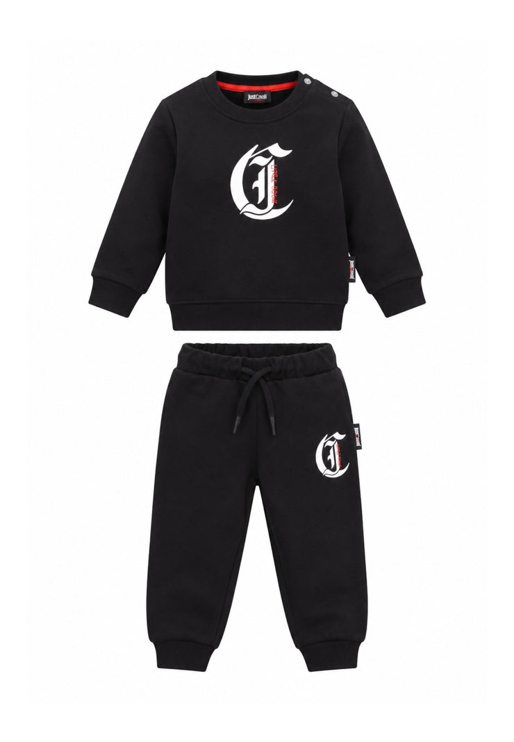 JUST CAVALLI TUTA COMPLETA NERA A GIROCOLLO CON LOGO CENTRALE Bambini e ragazzi JIA26001CF.NE_