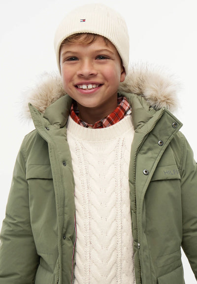 TOMMY HILFIGER CAPPELLO PANNA INTRECCIATO CON MINI LOGO Bambini e ragazzi KA0KA00101Z00.PANNA_
