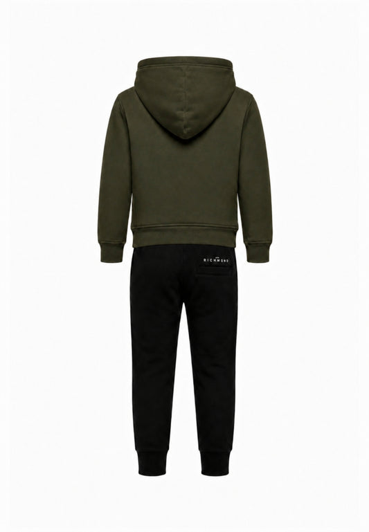 John Richmond Tuta verde militare con cappuccio e logo gommato Bambini e ragazzi rba26007cf.ver_