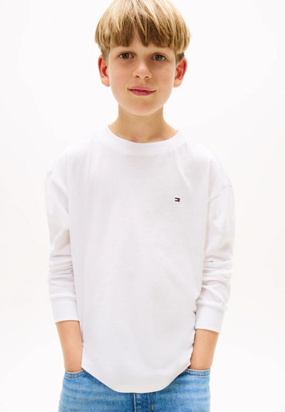 TOMMY HILFIGER TSHIRT BIANCA LOGO BANDIERA PICCOLO MANICHE LUNGHE Bambini e ragazzi KB0KB09846YBR_