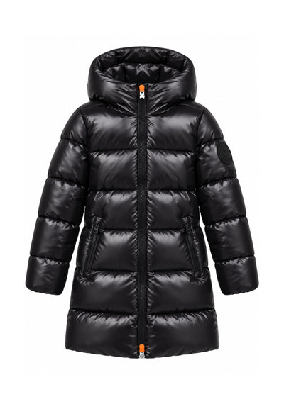 Save the Duck GIUBBOTTO NERO LUNGO LUCIDO CON CAPPUCCIO Bambine e ragazze 05-J45510G.NE_