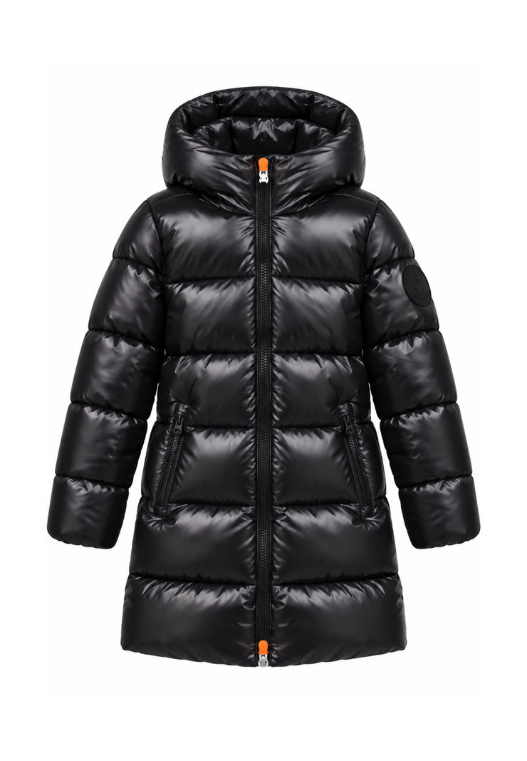 Save the Duck GIUBBOTTO NERO LUNGO LUCIDO CON CAPPUCCIO Bambine e ragazze 05-J45510G.NE_
