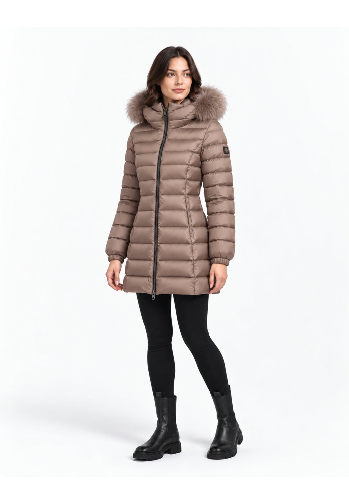 REFRIGIWEAR GIUBBOTTO TORTORA TRAPUNTATO CON CAPPUCCIO E PELLICCIA Donna LONG MEAD FUR JACKET.TORT_