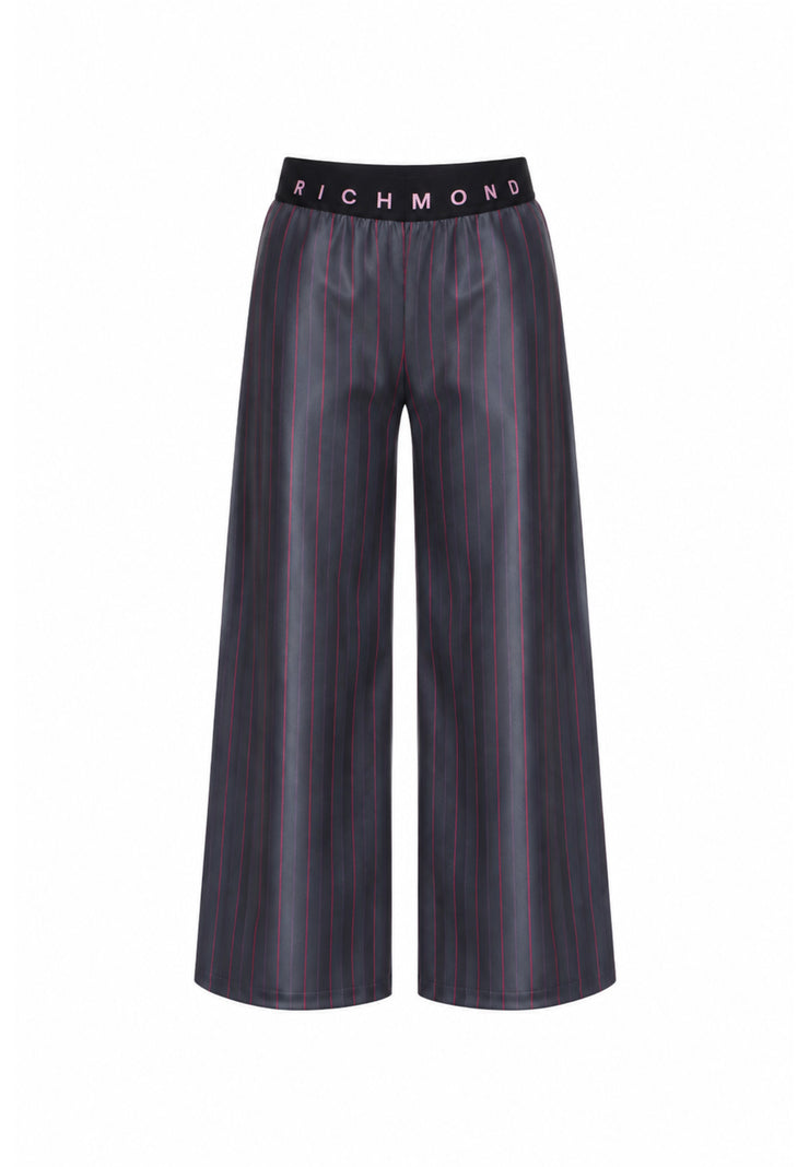John Richmond pantalone grigio con righe sottili rosa e elastico logato in vita Bambine e ragazze rga26105pa.grig_