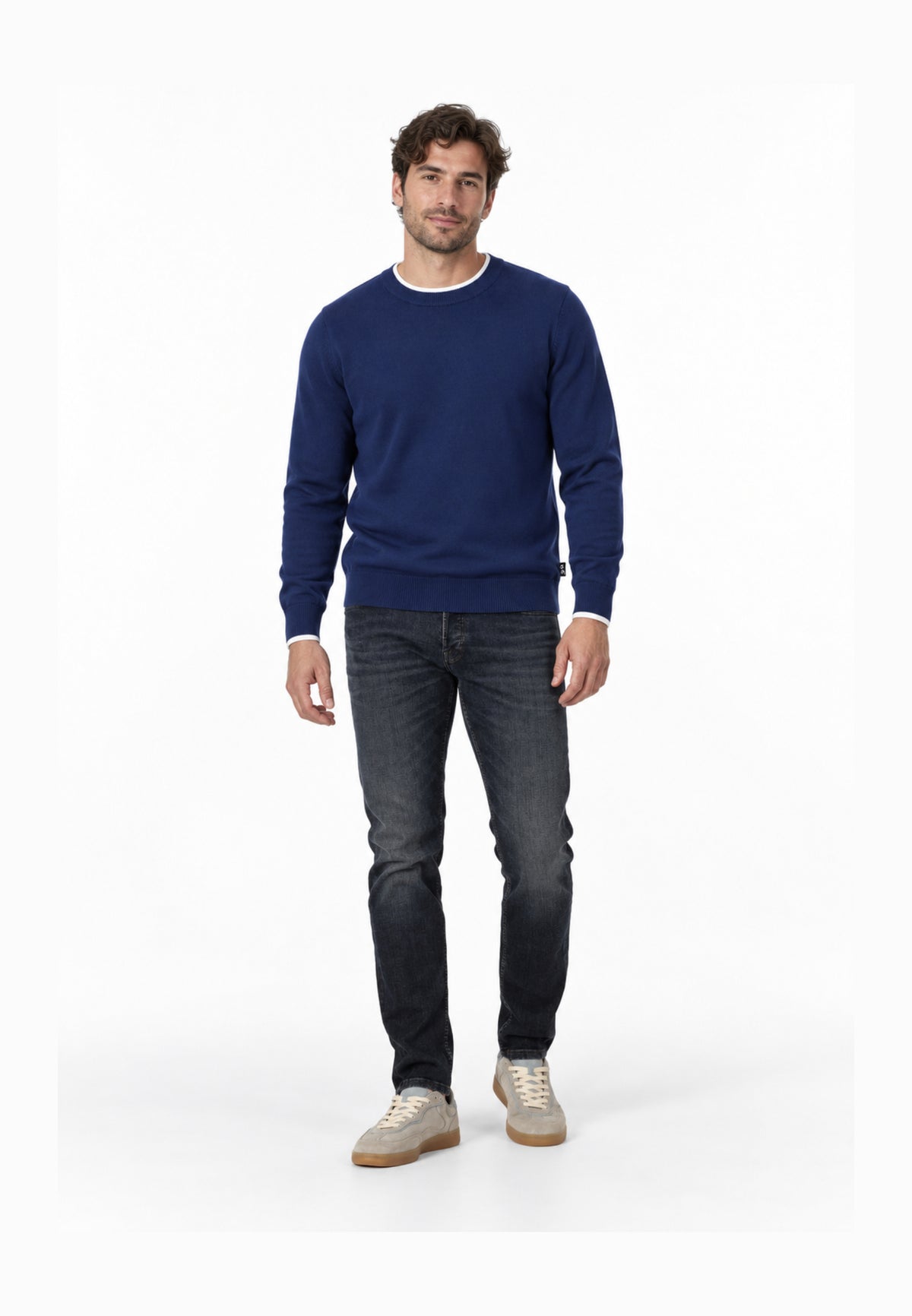John Richmond MAGLIONE BLU CON ORLI A CONTRASTO BIANCHI Uomo UMA26271MA.BLU_