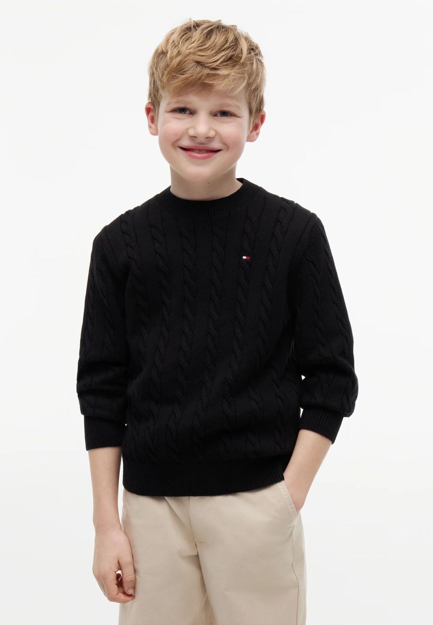 TOMMY HILFIGER maglione nero intrecciato logo piccolo Bambini e ragazzi KB0KB09753BDS_