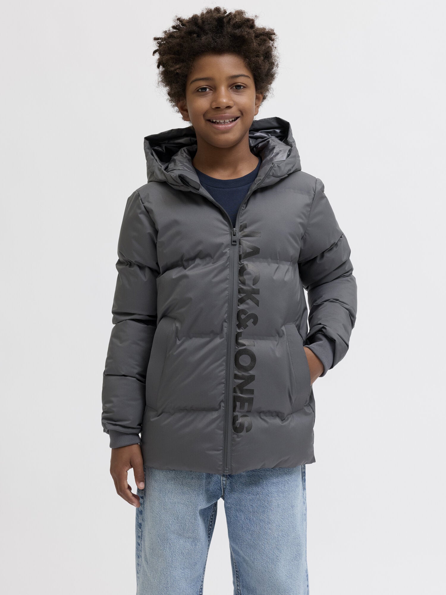 Jack & Jones Junior Giubbotto Grigio Bambino In Nylon Con Cappuccio Invernale Jack & Jones Junior Giubbotto Grigio Bambino In Nylon Con Cappuccio Invernale