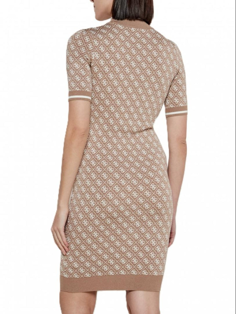 Guess abito beige scuro donna in misto viscosa logo all over